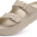 Platform Sandals with Arch Support, Chunky Lightweight Foam Slip on Slides, Comfortable Summer Beach Sandals with Adjustable Buckle
