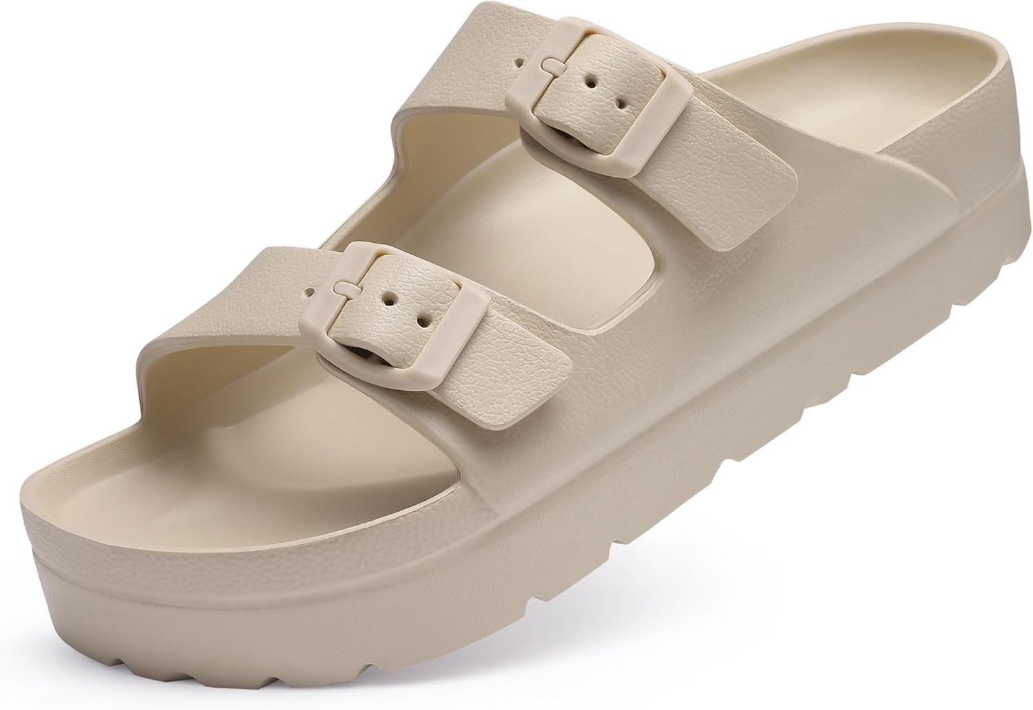 61l3YNTRtgL._AC_SL1500_.jpg Platform Sandals with Arch Support, Chunky Lightweight Foam Slip on Slides, Comfortable Summer Beach Sandals with Adjustable Buckle - Image 1