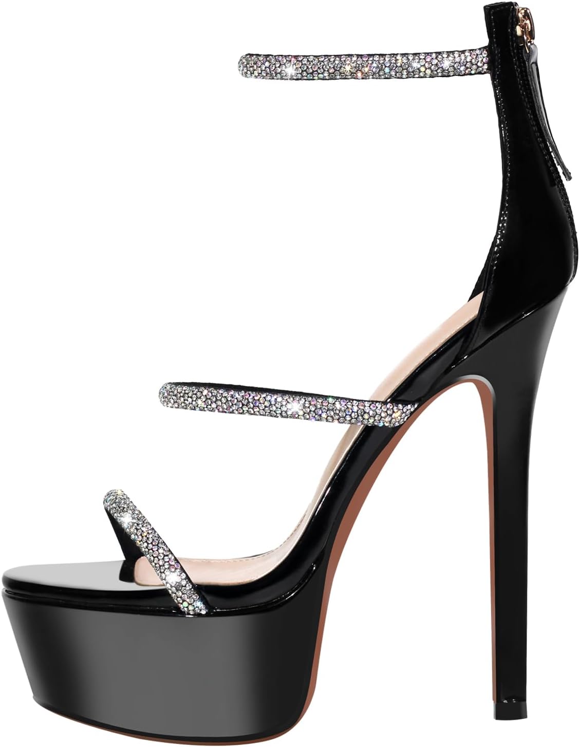 61nCBFOX7YL._AC_SL1500_.jpg Platform Heel for Crystal Sandals with Rhinestone Straps Buckle Stiletto High Heels - Image 1