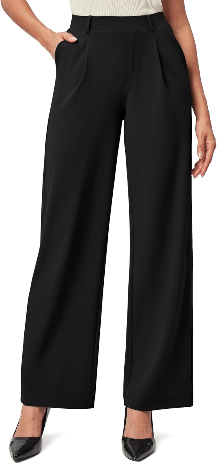 61oxndhTlPL._AC_SL1500_.jpg Womens Dress Pants Wide Leg Pull On Stretchy Work Pants Women High Waisted Business Casual Trousers with Pockets - Image 1