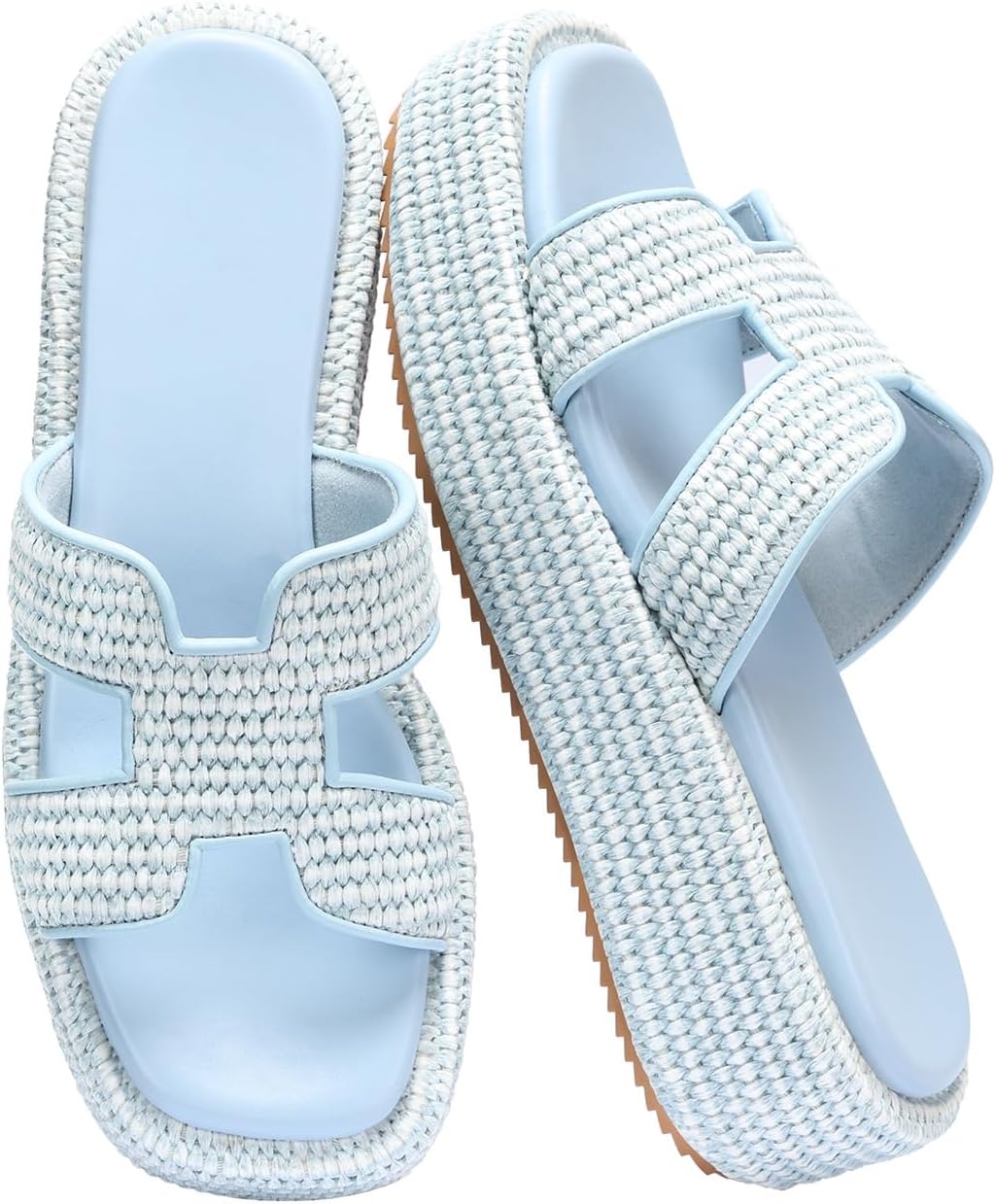 71-wXH1WJoL._AC_SL1500_.jpg Raffia Platform Sandals for Slip-On Espadrille Wedges Slides, Flatform Woven Straw Summer Vacation Beach Shoes - Image 1