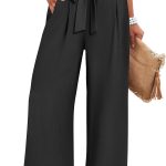 Womens Wide Leg  Pants Belted High Waisted Business Casual Flowy Long Trousers with Pockets