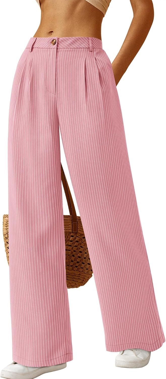 715aNbdCcrL._AC_SL1500_.jpg Women Striped Dress Pants 2026 Spring Business Casual Outfits Wide Leg Long Pants Work Office Trousers - Image 1