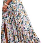 Summer Skirts for Women Floral Print High Waist Flowy Split A Line  Maxi Skirt with Pockets