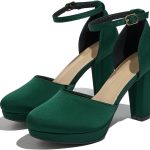 High Block Heels Pumps Round Closed Toe Ankle Strap Dress Wedding Shoes