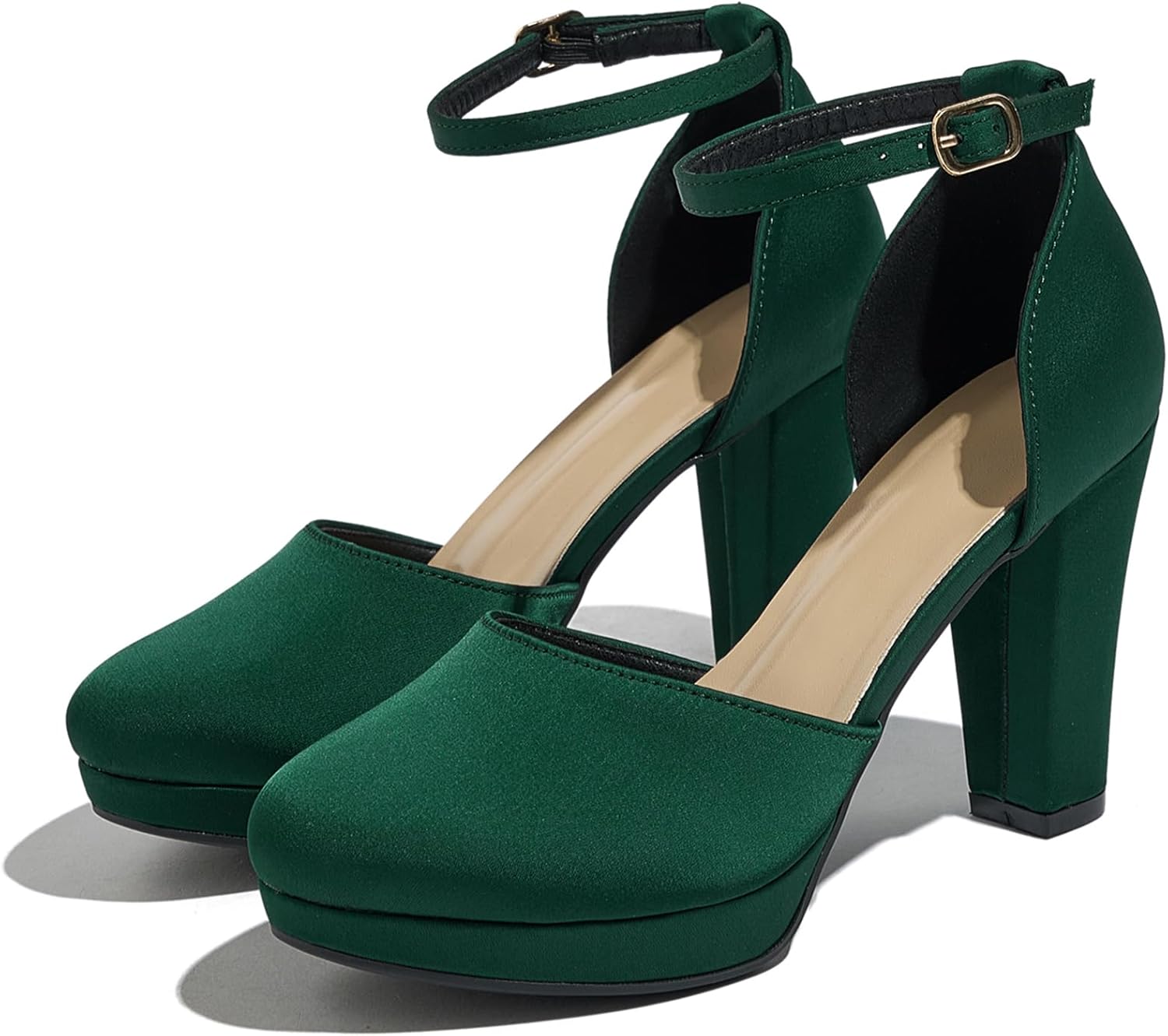 71fXCSDtfBL._AC_SL1500_.jpg High Block Heels Pumps Round Closed Toe Ankle Strap Dress Wedding Shoes - Image 1