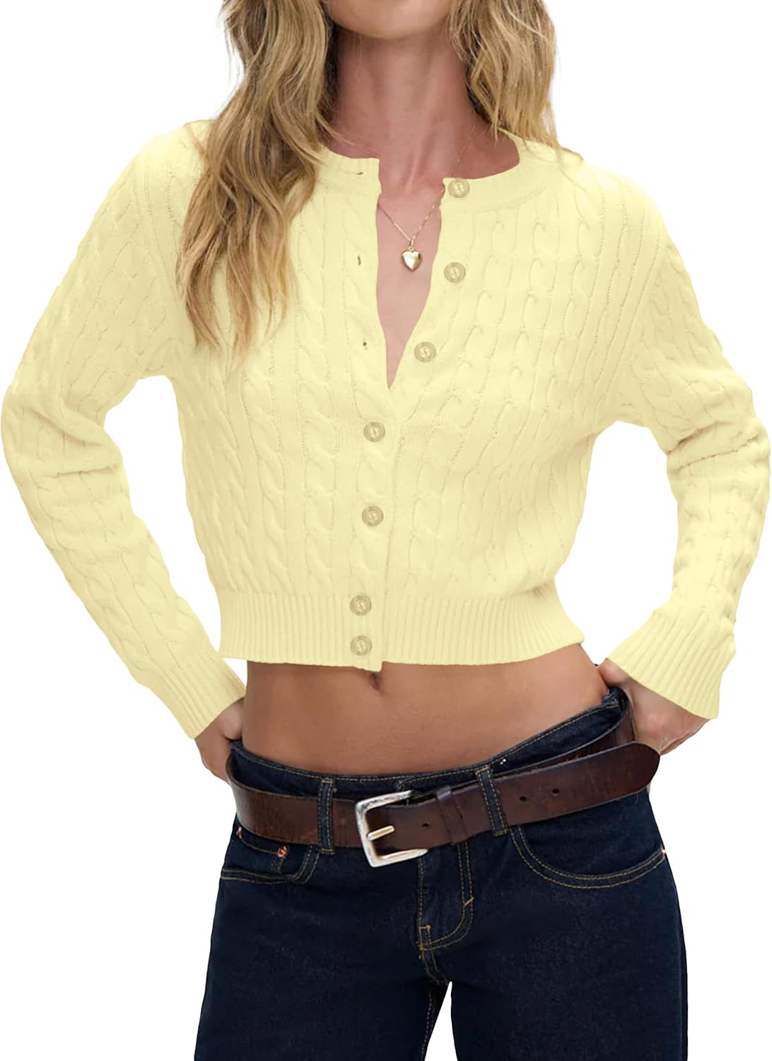 71pbNdf3POL._AC_SL1500_.jpg Women Cute Button Up Open Front Cable Knit Cropped Cardigan Preppy Long Sleeve Pullover Sweater Fall Outfits - Image 1