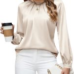 Womens Dressy Business Casual Blouse Pleated Long Sleeve Tops Satin Silk Work Shirt Fall Outfits