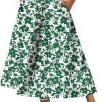 Women Midi Summer   Elastic High Waist A-Line Flowy Swing Asymmetric Tiered Skirt Dress with Pockets