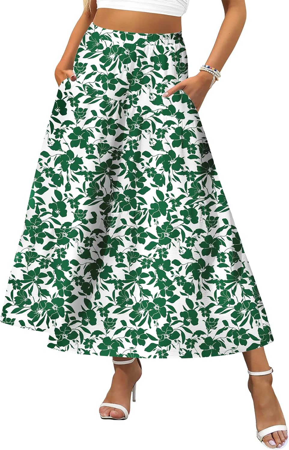 811AyT0LFuL._AC_SL1500_.jpg Women Midi Summer Elastic High Waist A-Line Flowy Swing Asymmetric Tiered Skirt Dress with Pockets - Image 1