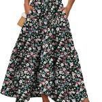 Long Skirts for Women High Waist A Line Skirt Casual Flowy Tiered Skirt with Pockets Summer Floral  Skirt