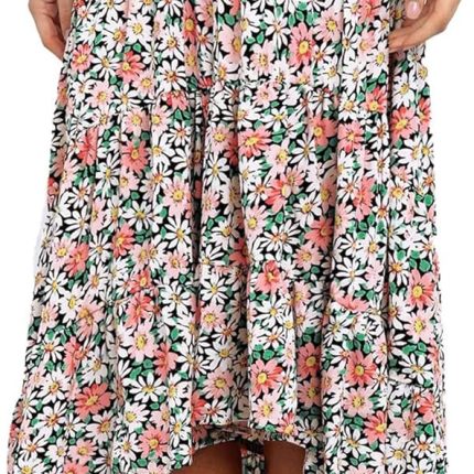 Women Long Skirts  Floral Elastic High Waist Asymmetrical Hem Midi Skirt
