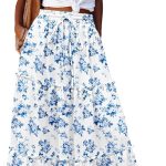Women Casual Maxi Skirts for Women  High Waist  Skirts Floral Printed Long Flowy Skirt with Pockets