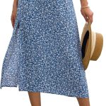 Women Summer Flowy Slit Midi Skirts Casual Lightweight High Waisted  Floral Beach Skirt