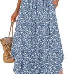 Women Maxi Skirts Summer  Floral High Waisted Flowy Swing Pleated Beach Long Skirt with Pockets